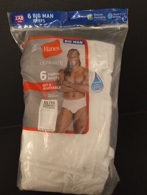 Hanes Ultimate Big Men’s White Cotton Brief Underwear 6-Pack 2XB (48-50")